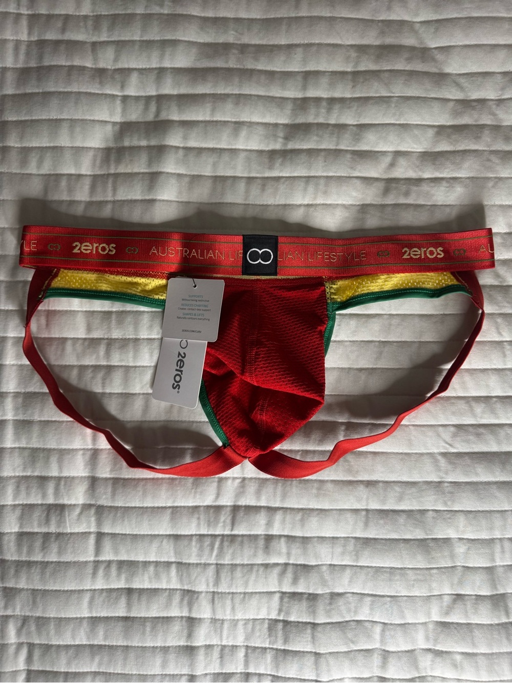 2EROS Men's Red Jockstrap with Green Trim - Picture 2 of 4